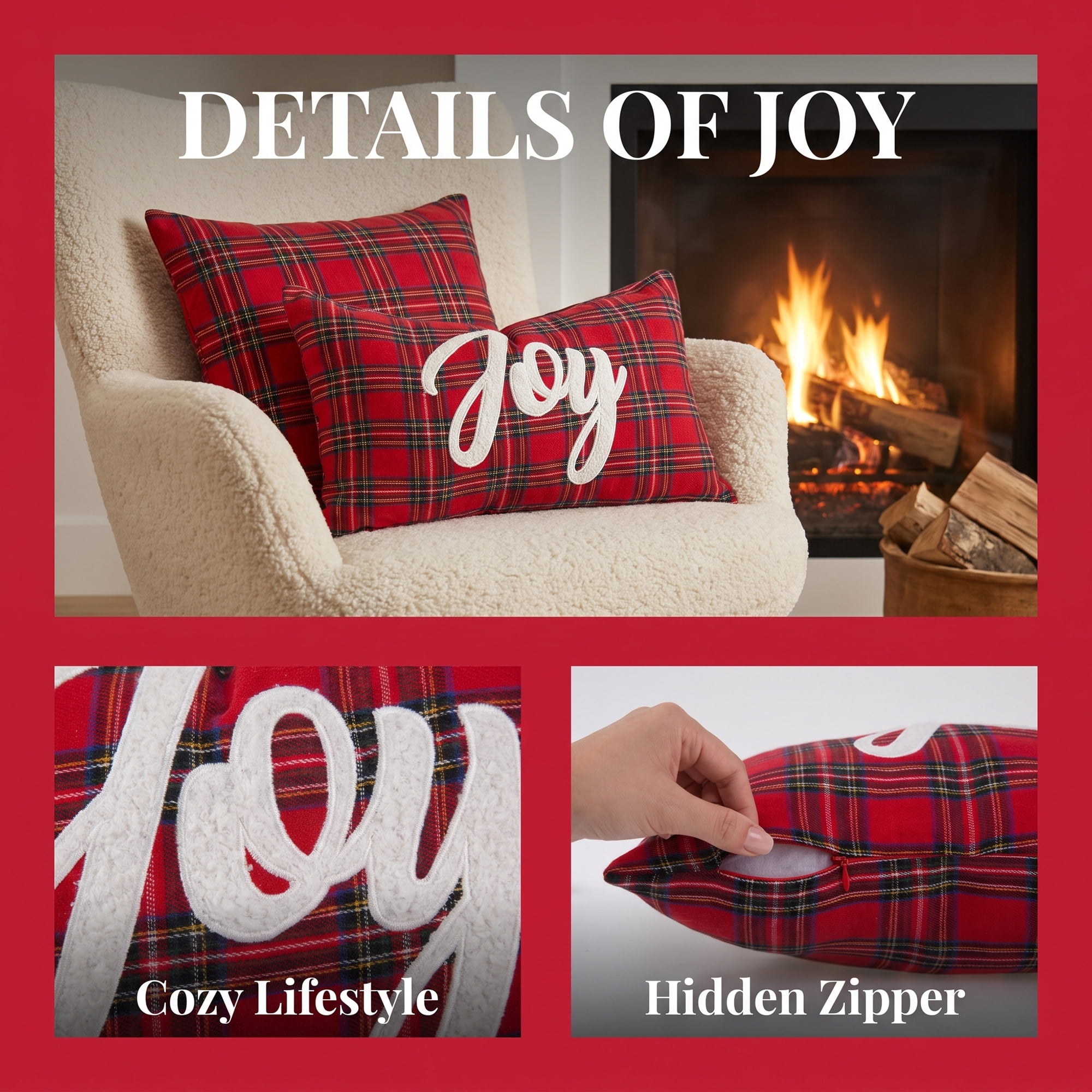 Unique Bargains Plaid Throw Pillow Covers Tartan Cushion Cases Red Tartan Joy 20"x12"