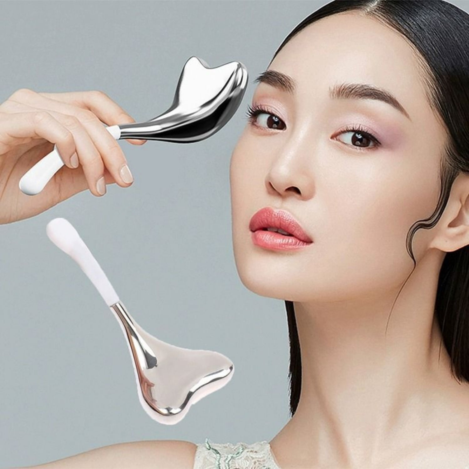 2pc Stainless Steel Ice Roller Beauty Massage Tool Ice Wave Energy Hammer for Face Puffiness and Skin Tightening