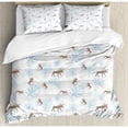 thumbnail image 3 of Moose Duvet Cover Set Twin Size, Winter Forest Retro Style Illustration with Reindeer and Trees Snowy Xmas Nature, Decorative 2 Piece Bedding Set with 1 Pillow Sham, Brown Blue, by Ambesonne, 3 of 3