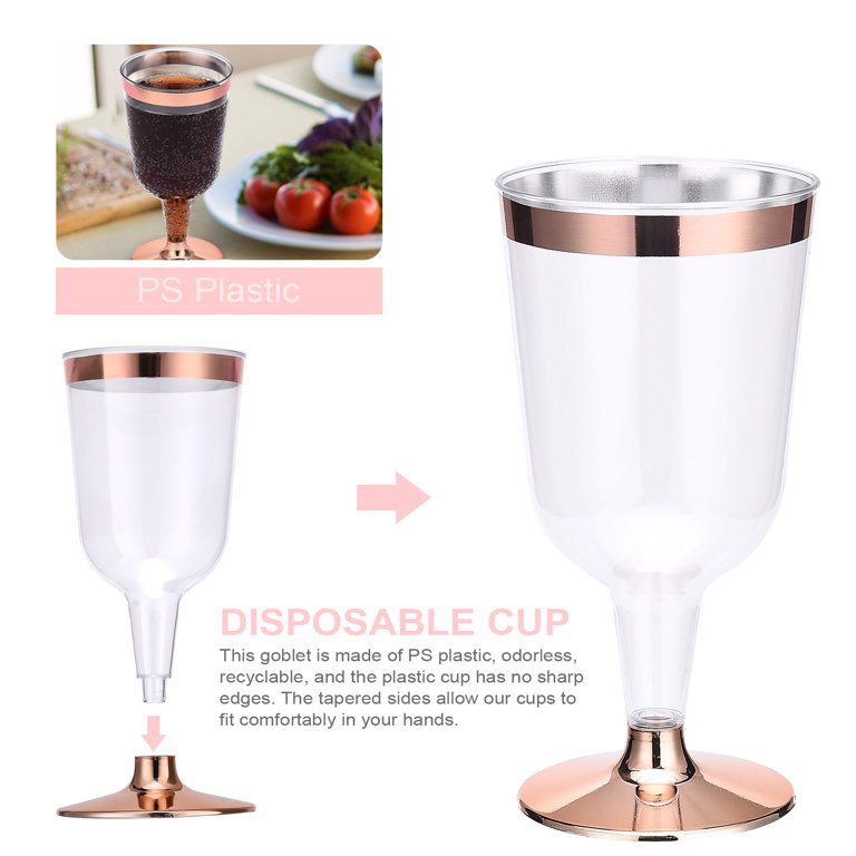 Gold Glitter Disposable Plastic Wine Glasses Goblet 7 oz