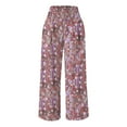 thumbnail image 3 of USNSM Palazzo Pants for Women Dressy Casual Floral Print Beach Wide Leg Pant Elastic Flowy Linen Trousers with Pockets Pink M, 3 of 4