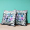 thumbnail image 3 of 18x18 Beige Blue Gray Blown Seam Broadcloth Floral Throw Pillow, 3 of 5