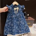 thumbnail image 1 of Vestido de verano de princesa con mangas voladoras y hebilla de placa con nudo de jacquard y flores de estilo nacional para niñas, 1 of 6