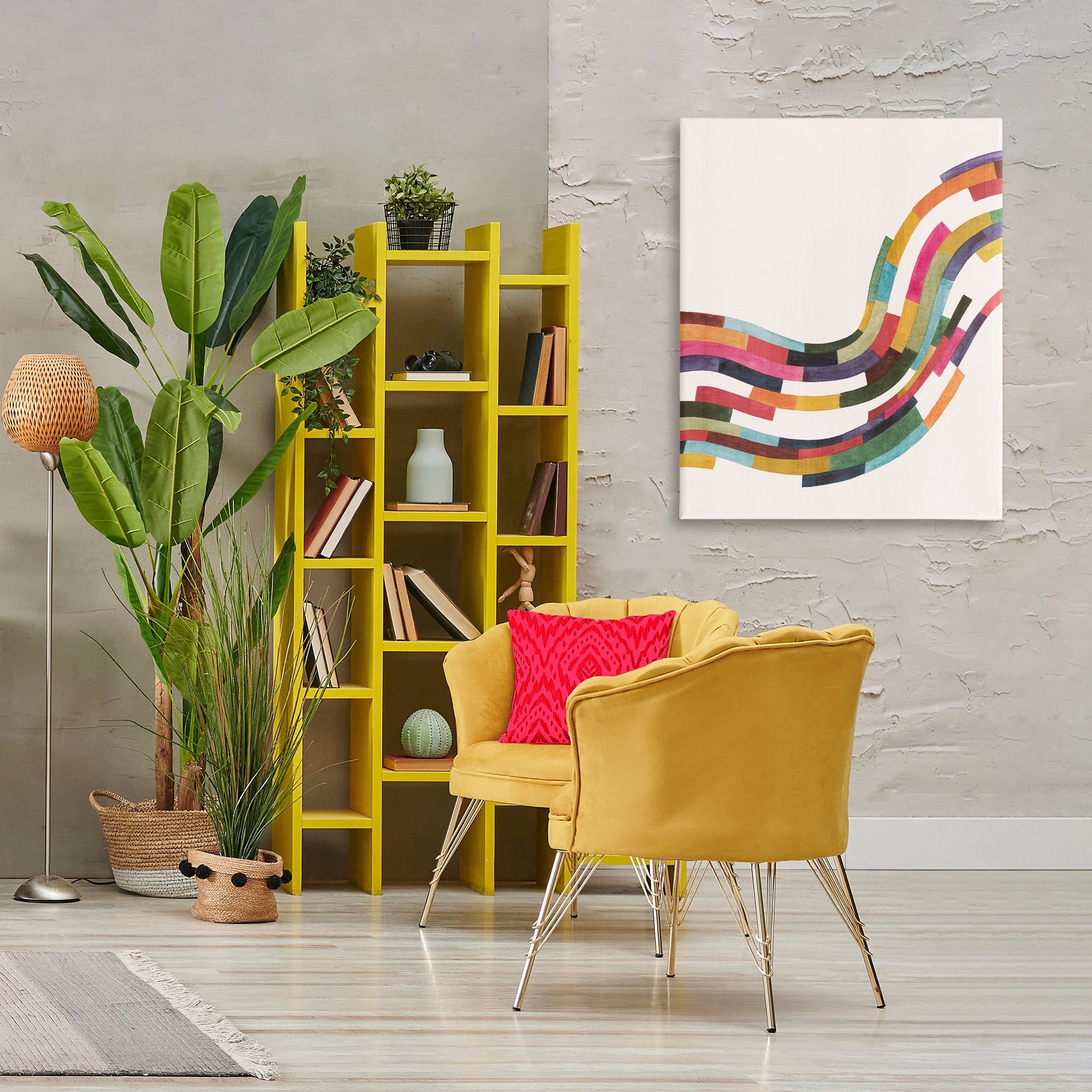 Stupell Industries Curved Geometric Wave Abstract Painting Gallery Wrapped Canvas Art Print Wall Art, 30 x 40