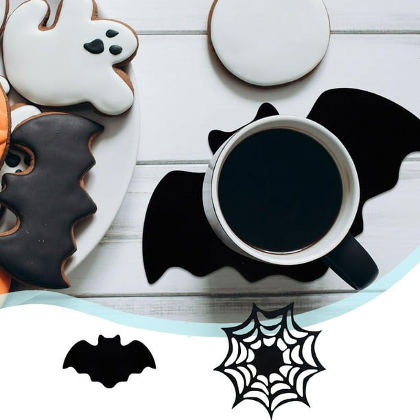 Posavasos de telaraña de Halloween Negro | Decoración de mesa de poliéster antideslizante y resistente al calor | 4,5x4,5 in | Suministros para fiestas para cenar, bar, eventos navideños | Accesorio