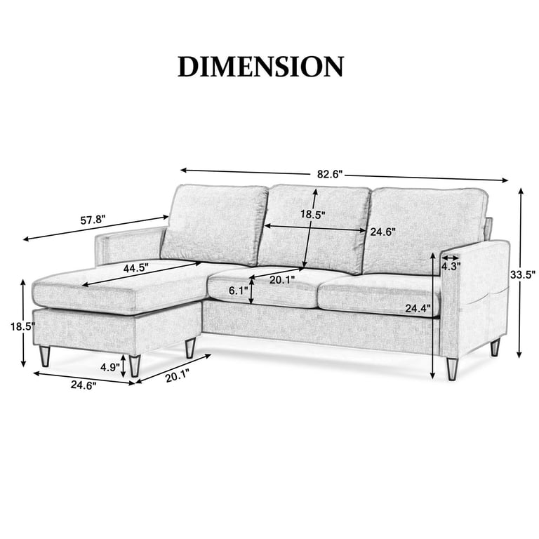 3 Seater L Shaped Sofa Dimensions | Baci Living Room