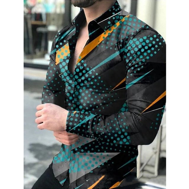 Nuevas camisas sociales de primavera y otoño para hombre camisas casuales con cuello vuelto y estampado de lunares camisetas de manga larga ropa de calle para hombre