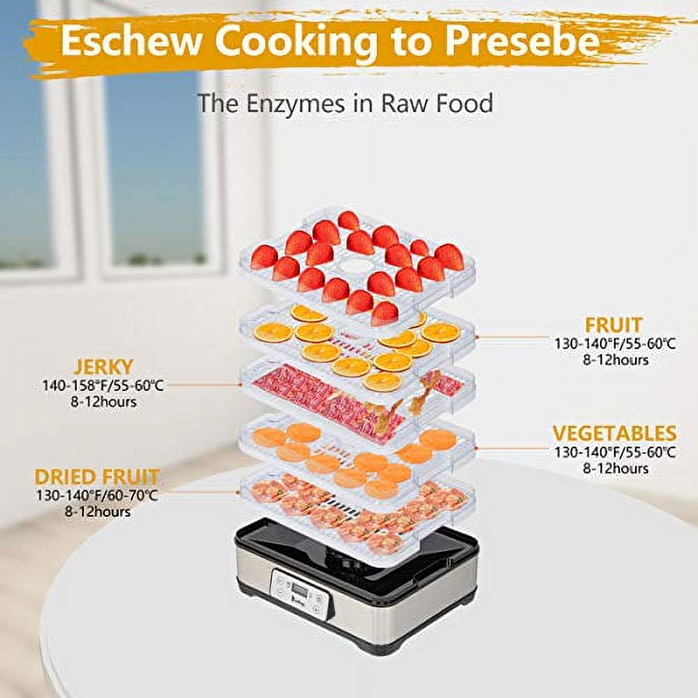 Kepooman Large Food Dehydrator with 5pcs Movable Trays, Temperature Time Adjustable, Height Adjustable, Fruit Dryer Meat Jerky Herbs BPA-Free Kepooman Large Food Dehydrator with 5pcs Movable Trays, Temperature Time Adjustable, Height Adjustable, Fruit Dryer Meat Jerky Herbs BPA-Free