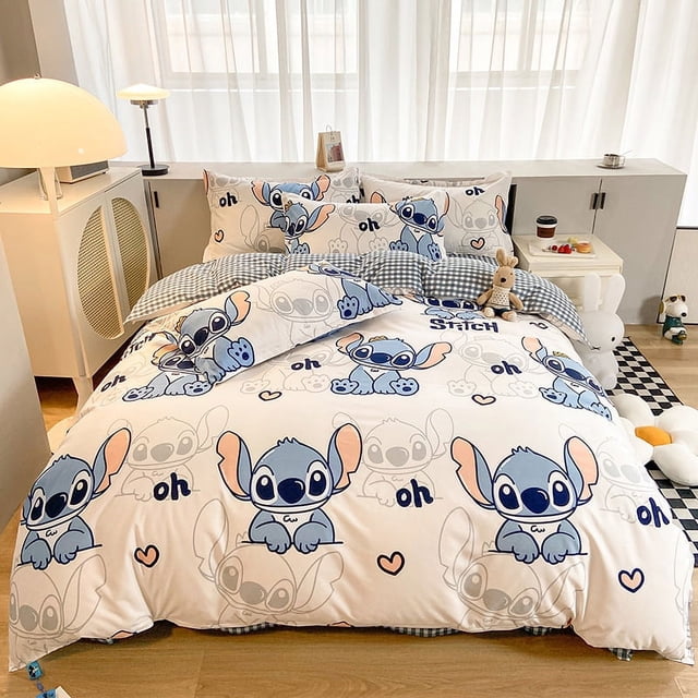 Juego de cama de Mickey Mouse con estampado de dibujos animados, 4 piezas, juego de sábanas de poliéster, colcha, edredón, regalo de Navidad