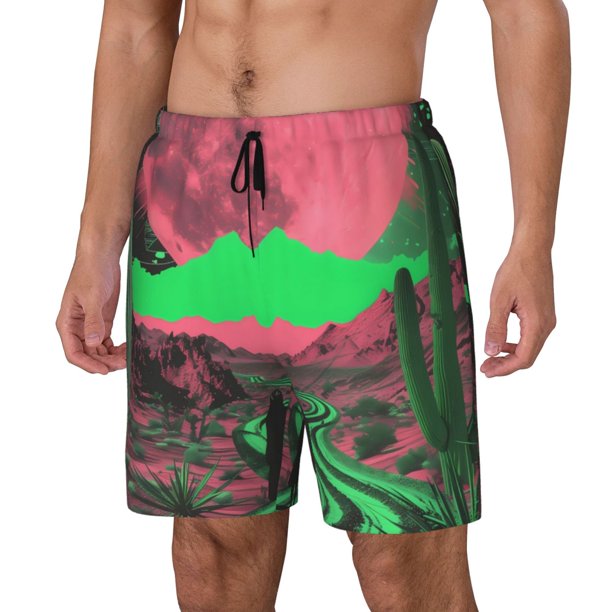 Balery Neon Desert Moon Bañador para hombre, shorts de playa de secado rápido con entrepierna y forro de compresión-Large