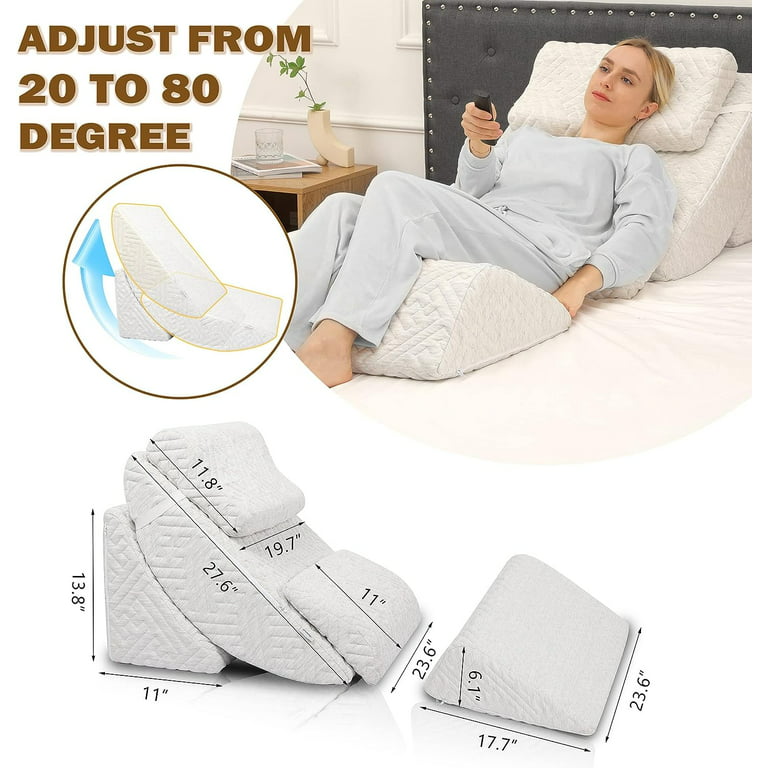4 Pcs Wedge Pillow Set Memory Foam Bed Cushion Back and Head Support  Adjustable Gray