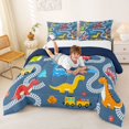 thumbnail image 3 of Castle Fairy Cartoon Train Queen Comforter Set 3pcs for Kids, Dinosaur Pattern Bedding Comforter Set for Bedroom, Blue Red,Navy Blue Reversible, 3 of 6