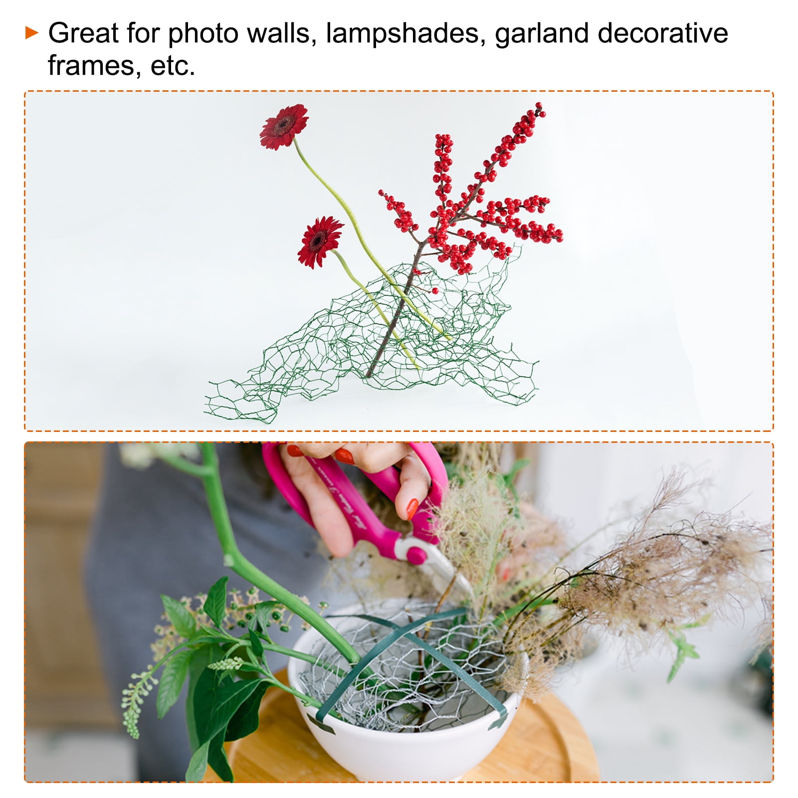 Uxcell 158" x 14" Chicken Wire Net Floral Wire Netting Hexagonal Mesh Galvanized Iron, Silver Tone