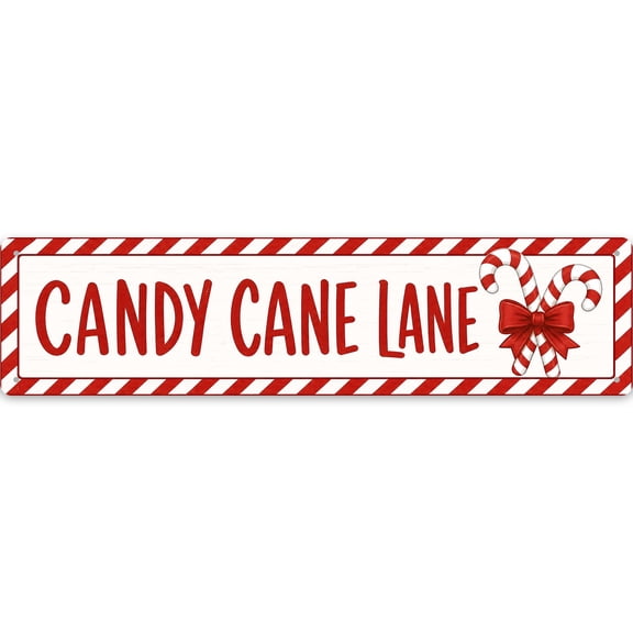 Candy Cane Lane Metal metal sign - Rustic Christmas Wall Decor 16x4 Inch