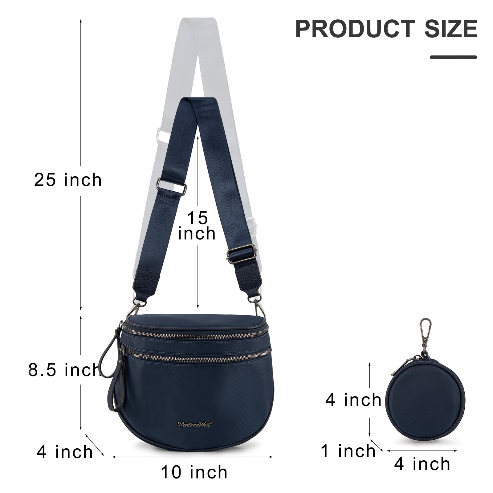 Montana West Large Crossbody Bags for Women Bum Bag Sling Purse with Adjustable Strap, Navy