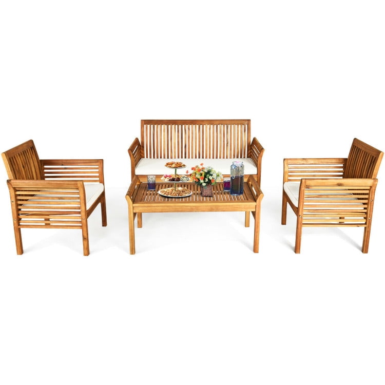 Aimee Lii 4 Pieces Outdoor Acacia Wood Sofa Furniture Set, Wooden Patio Furniture Set Aimee Lii 4 Pieces Outdoor Acacia Wood Sofa Furniture Set, Wooden Patio Furniture Set
