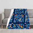 thumbnail image 2 of Vibrant Abstract Geometric Flannel Blanket - Soft Cozy Warm for Sofa Travel Bed & Chair - Dynamic Colorful Design with Birds, 2 of 7