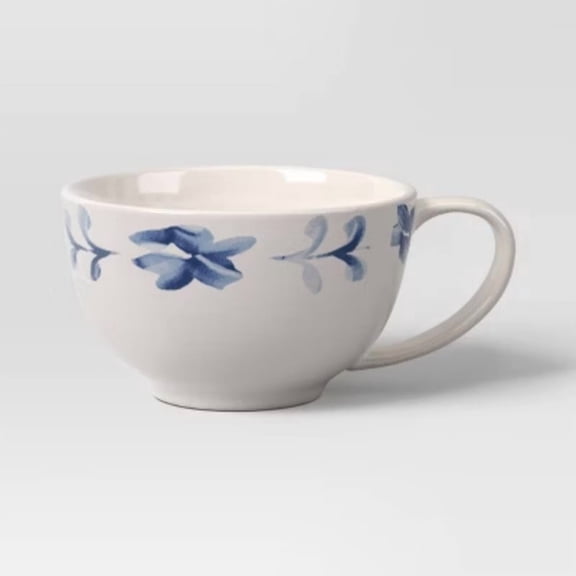 16.8 fl oz Stoneware Latte Mug Blue Floral - Threshold