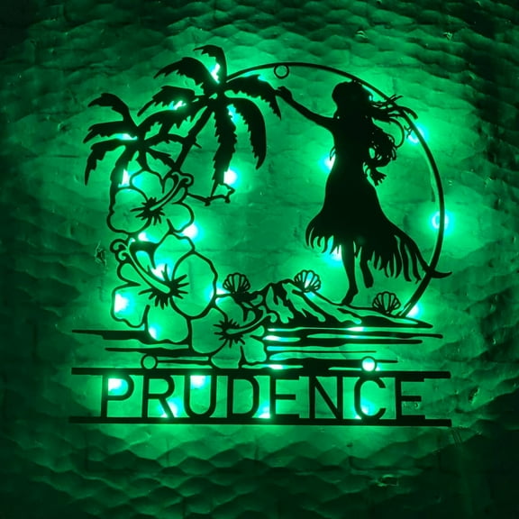 Handmadetneonsign Hula Dancer Hawaiian Flower Scene Metal Wall Art Light, Hula Dancing Metal Sign Wall Decor