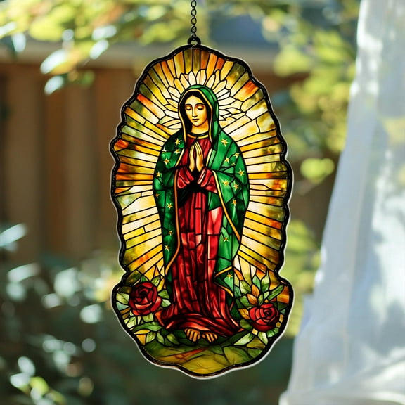 Our Lady Of Guadalupe Acrylic Suncatcher, Virgin Mary Faux Stained Glass Window Hanging, Catholic Home Gift