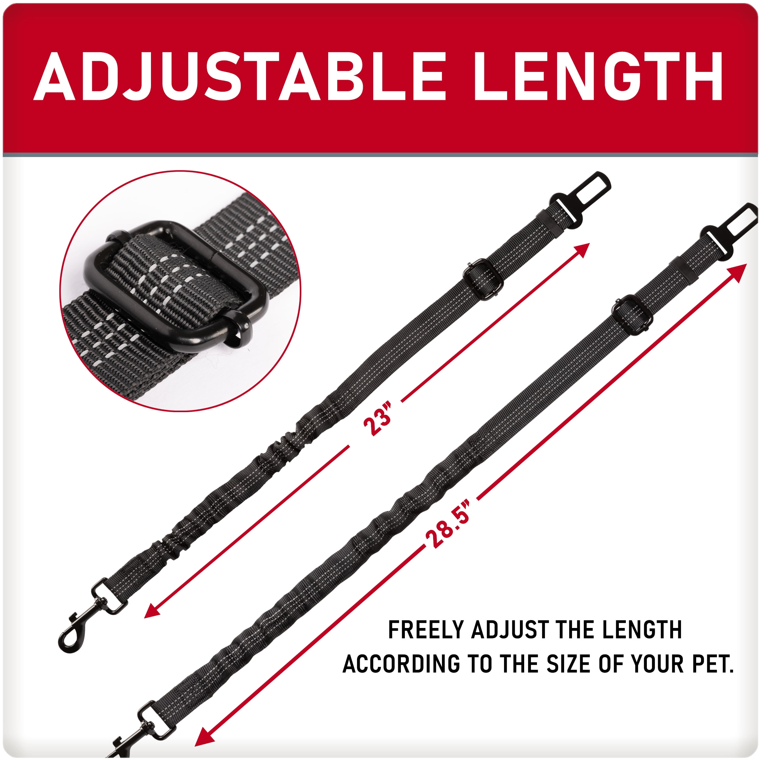(3 pack) Simple Adjustable Pet Seat Belt, Black, Material - Nylon, Harness Type - Direct to Seatbelt Swivel Tether.