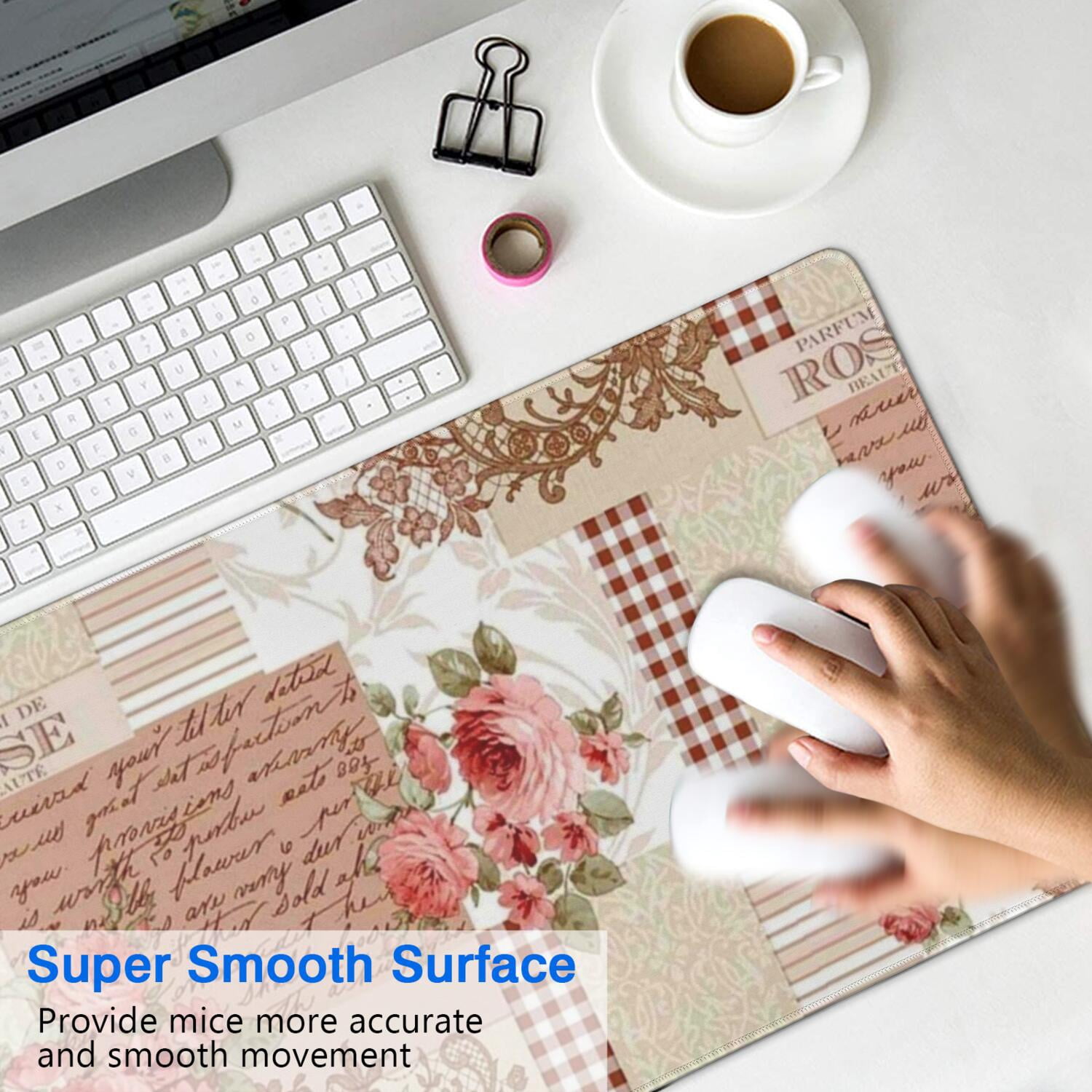 Long Mouse Pads for Desk,Pioneer Flower Floral Print Pattern Desk Mats on Top Of Desks, Desk Mouse Pad Extra Large with 3mm Non-Slip Base and Stitched Edge for Gaming,Office,Work,Home 35.4"x15.7"
