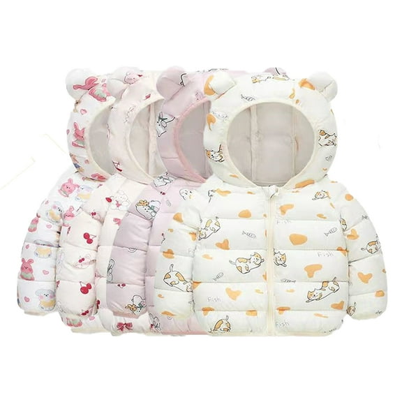 Godderr Kids Toddler Winter Down Coat Jacket,1T-5T Baby Zipper Warm Winter Light Puffer Outerwear Ears Hooded Printed Fall Winter Coats for Boys Girls