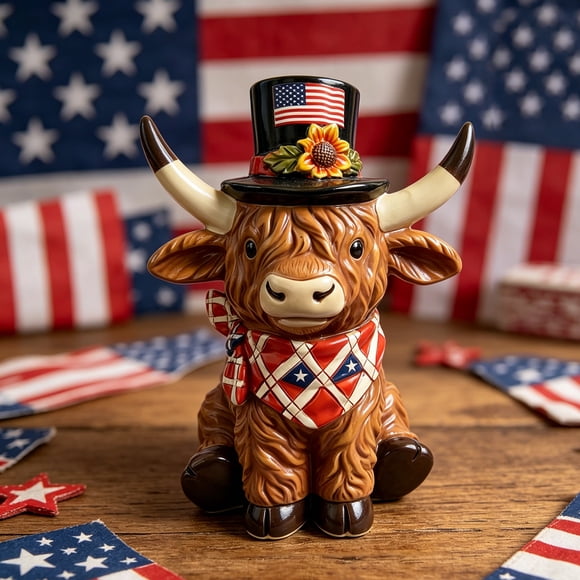 ZZkhGO Figurine en Résine Vache Patriotique, Ornement de Décoration Artisanale pour la Fête de l'Indépendance à Thème Patriotique, Décoration pour Étagère Bureau Fête