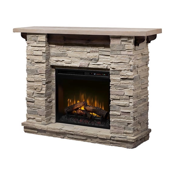 Dimplex Featherston 28" Electric Fireplace with Mantel Surround, Pine & Gray Stone-Look, 1500W LED Firebox Heater with Remote Control