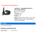 thumbnail image 2 of Left Mirror - Compatible with 2011 - 2013 Honda Odyssey 2012, 2 of 2