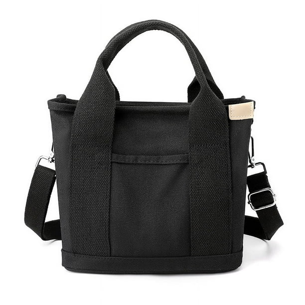 Nvzi Bolso de mano de lona de gran capacidad con múltiples bolsillos, bolso cruzado, bolso cruzado hecho a mano, negro