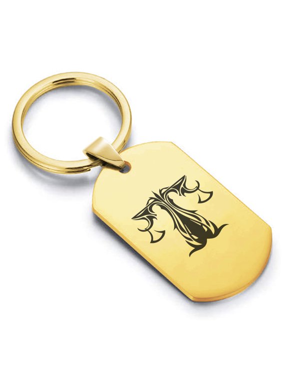 Stainless Steel Tribal Libra Zodiac (Scales) Dog Tag Keychain Circle Ring