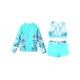 thumbnail image 4 of Zaldita Kids Girls 3 Piece Swimwear Rash Guard Long Sleeve Shirt Shorts UPF 50+ Swimsuits Bathing Zipper Leaf 10, 4 of 7