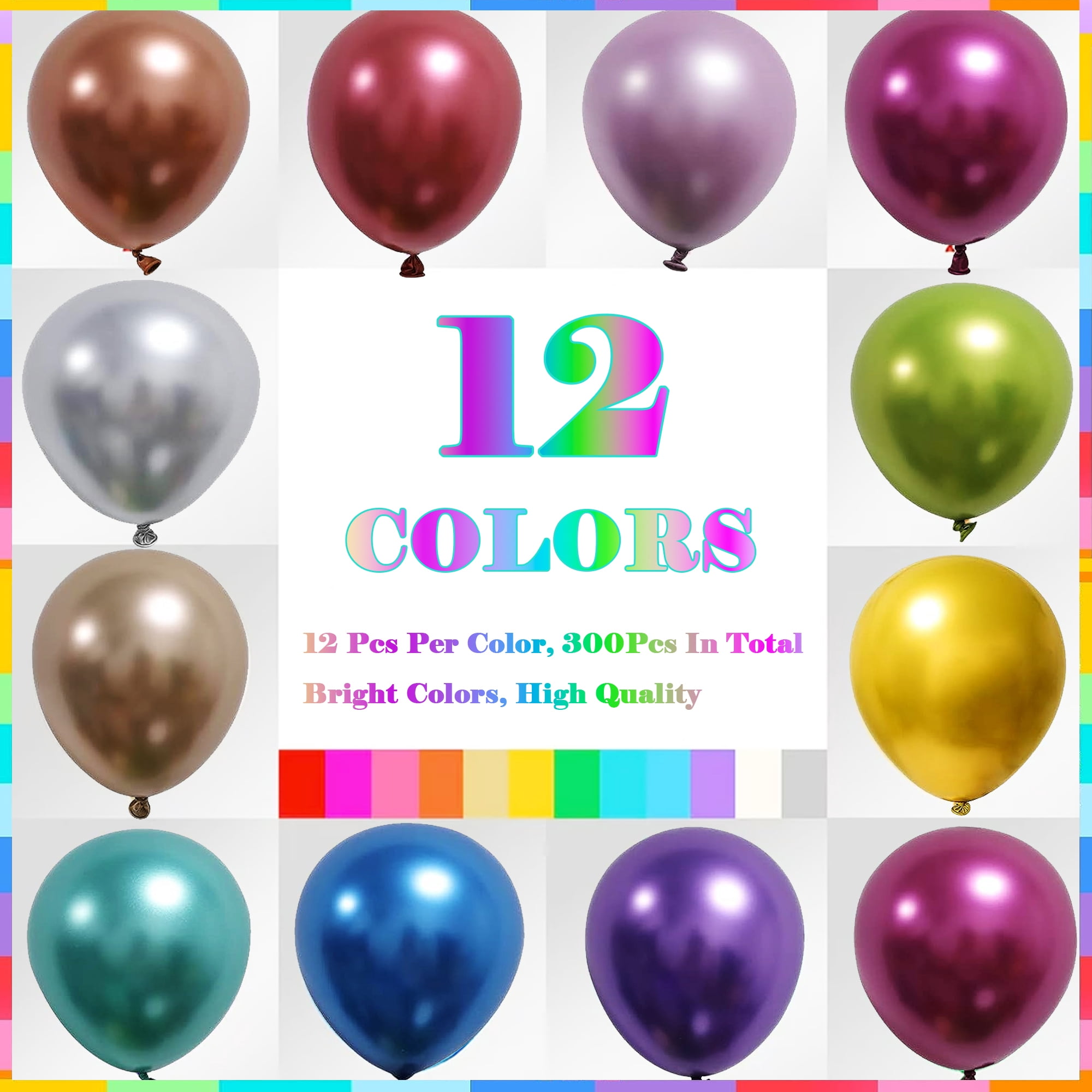 SZROBOY 300 Pcs Party Decorations Balloons Birthday Latex Balloons Assorted Colors,12 Inch Metallic Assorted Balloons For Wedding Engagement Anniversary Christmas Graduation Decorations