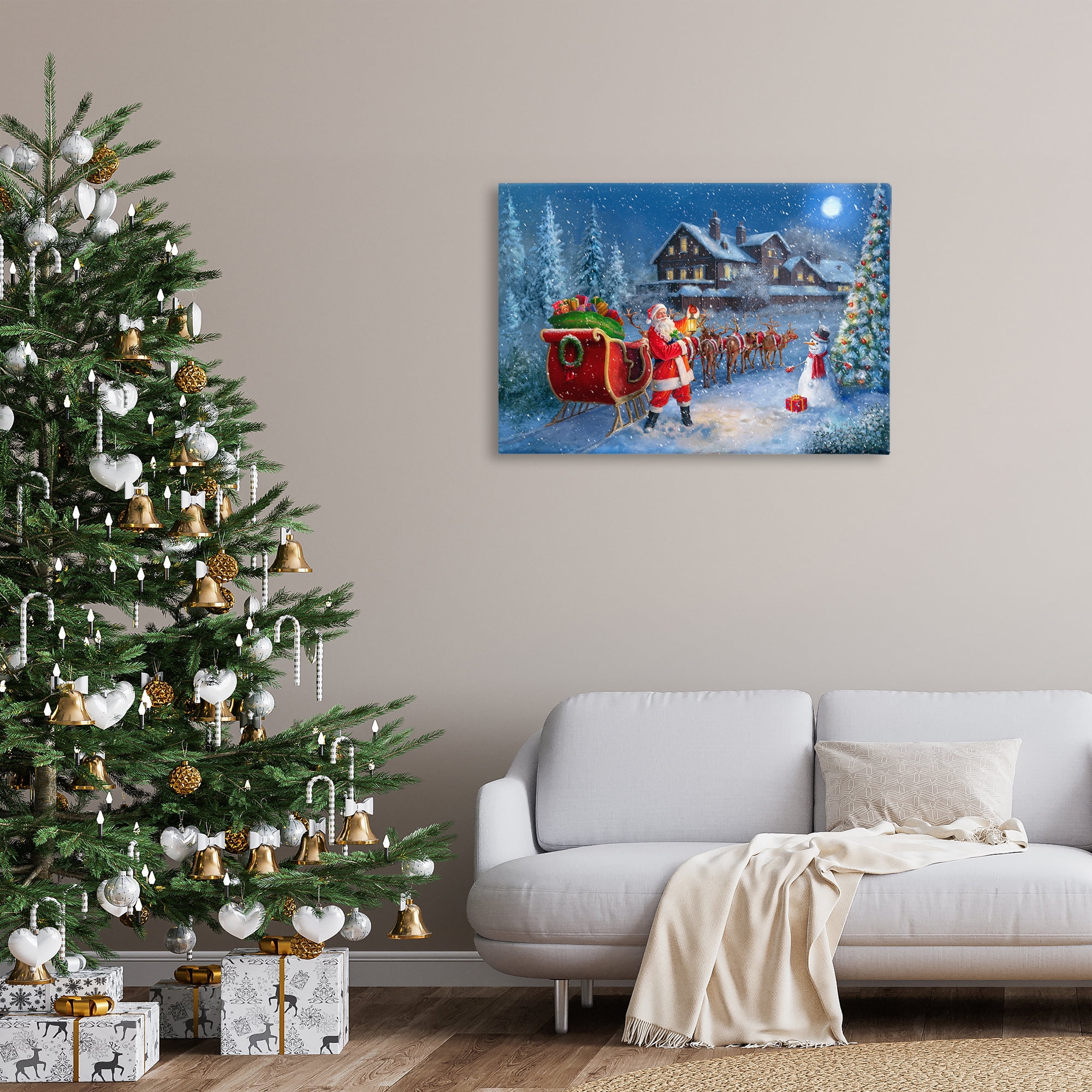 Stupell Industries Santa's Sleigh & Lantern Holiday Painting Gallery Wrapped Canvas Art Prints Wall Art, 36 x 24