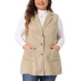 thumbnail image 1 of Chaleco sin mangas de ante falso para mujer de tallas grandes Agnes Orinda, con solapa de muesca, estilo casual, color caqui, talla 1X, 1 of 6