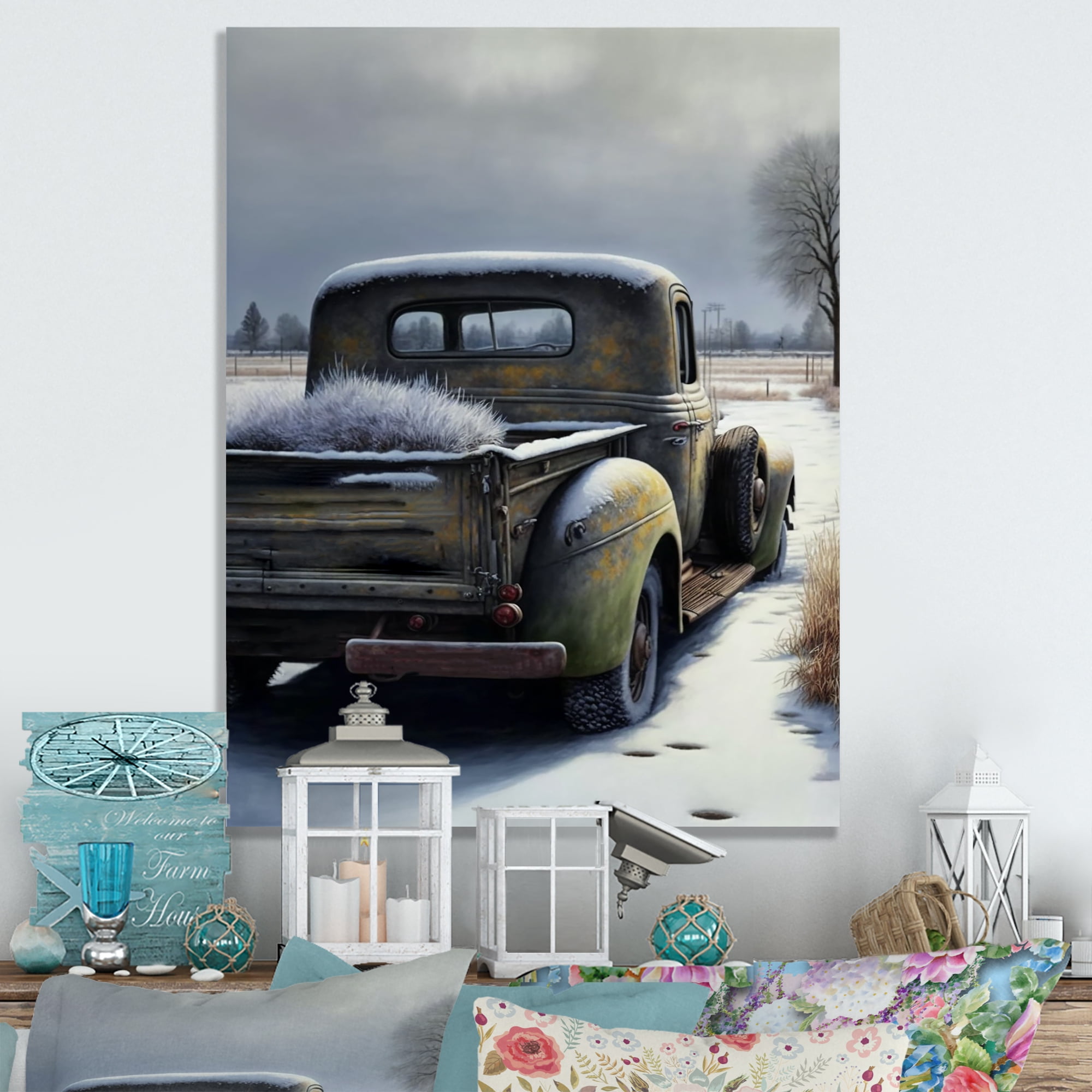Designart Barn Flower Delivery Truck III Canvas Wall Art