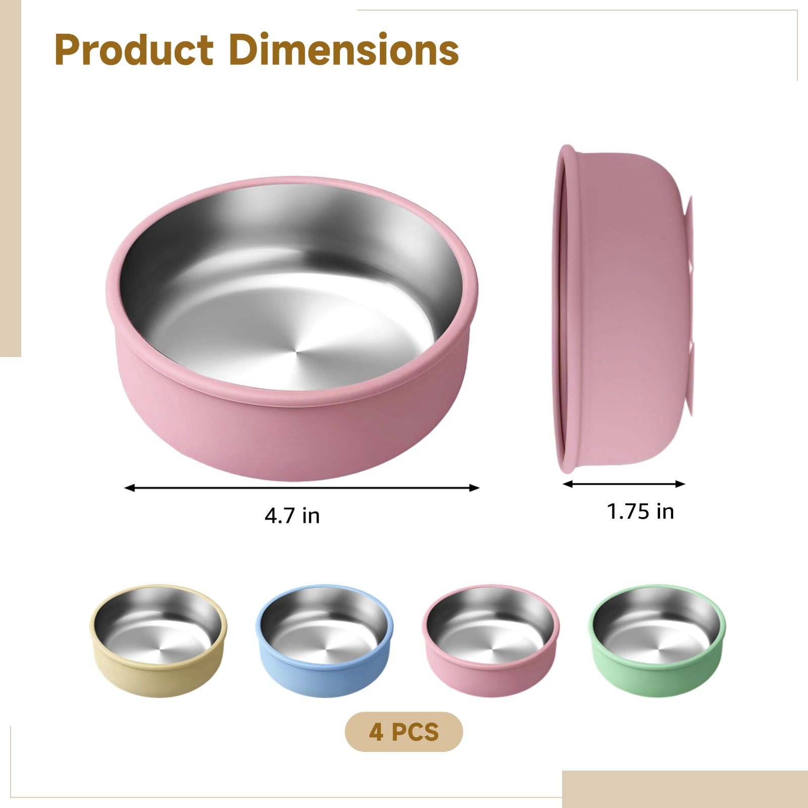 4 Pcs Stainless Steel Baby Bowls with Suction, Kids Bowls Set, Silicone Suction Base, 4 Color Choices, Long-lasting & Rust-resistant, Ideal for Babies & Toddlers