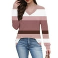 thumbnail image 5 of Pounoo Floral Colorblock Boho Tops for Women Striped V Neck Plus Size Clothes for Women Tunics Fall Casual Pullover Loose Fit Basic Tshirt Gift, 5 of 6