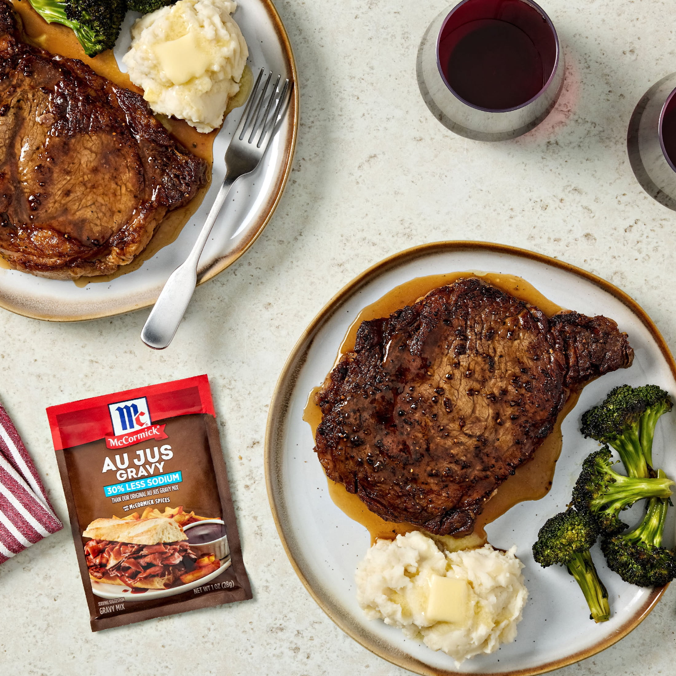 McCormick Au Jus Gravy, 30% Less Sodium Gravy Mix, 1.0 oz Packet