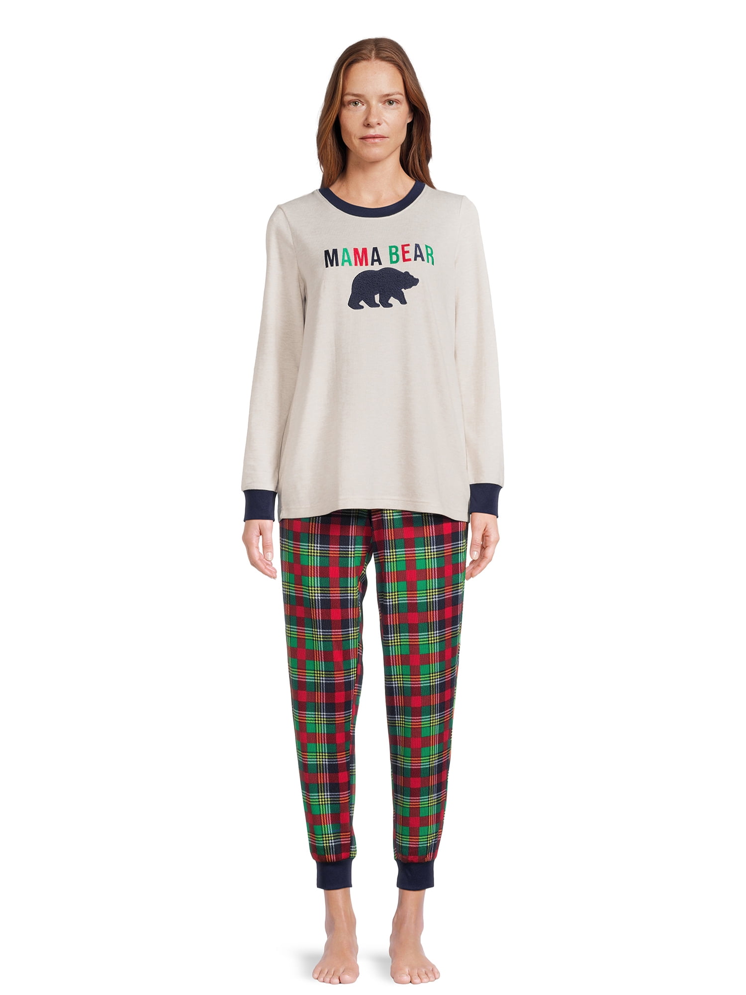 Dearfoams Women's Plaid Bear Matching Family Pajamas Set, 2-Piece, Sizes S-3X