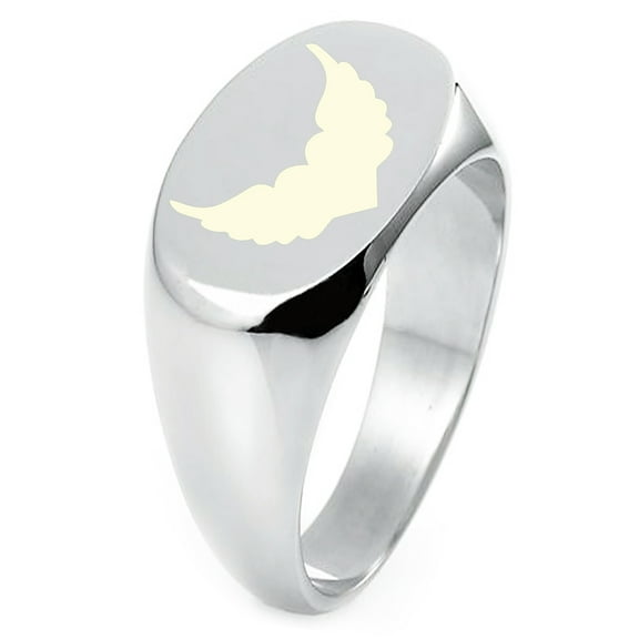 Sterling Silver Angel Wings Heart Engraved Oval Flat Top Polished Ring