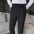 thumbnail image 6 of Men's Casual Pants Men's Slim Fit Small Feet High Waist Business Solid Color Casual Suit Pants Black 36, 6 of 9