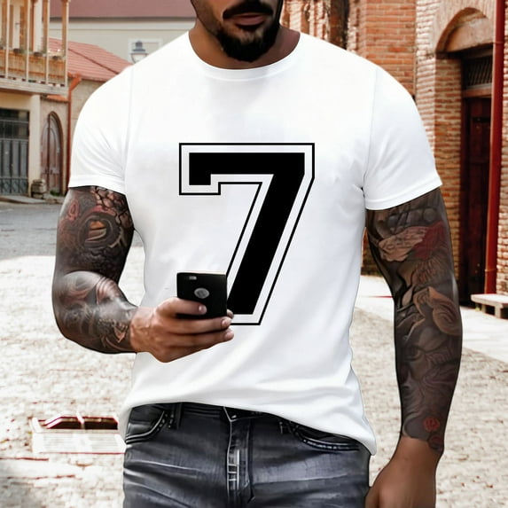 Men Shirts Short Sleeve Round Neck Pullover Number 7 Varsity Sports Team Jersey 7th Birthday 7 Years T-Shirt &Christmas Tshirts