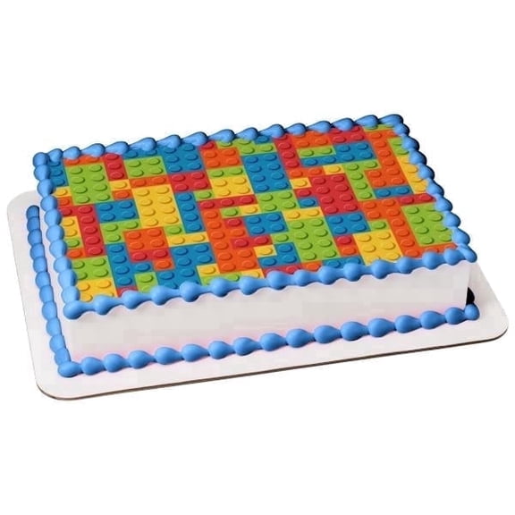 Building Block Pattern Edible Image Cake Topper for Quarter Sheet Cake, by TNCT