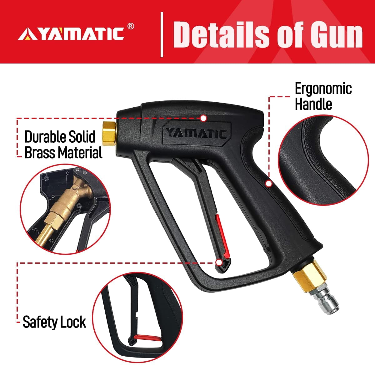 YAMATIC Short Pressure Washer Gun with Foam Cannon, 4000 PSI, M22-14mm & M22-15mm Adapters, Quick Connect