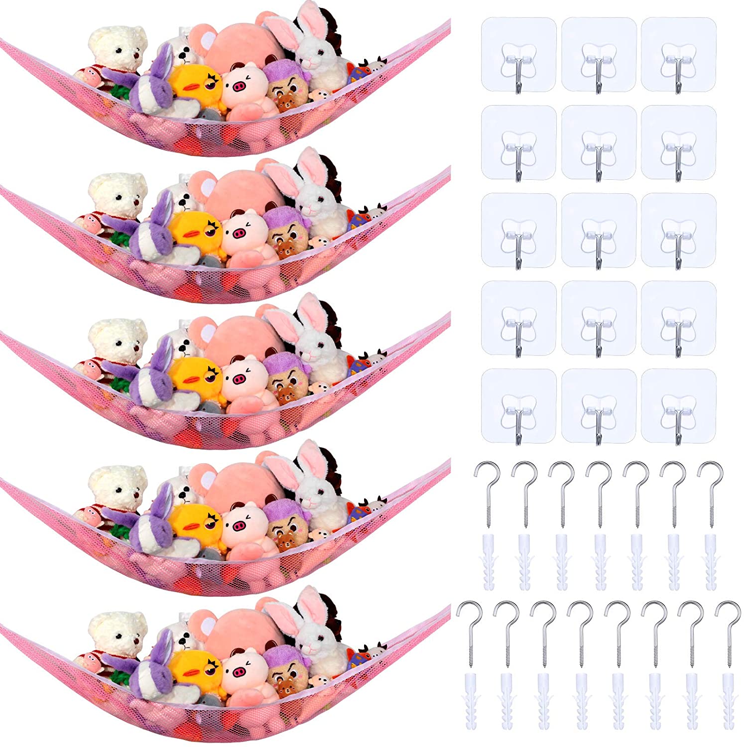 ICHUDAN 5 Pieces Stuffed Animal Hammocks Stuffed Toy Storage Hammock