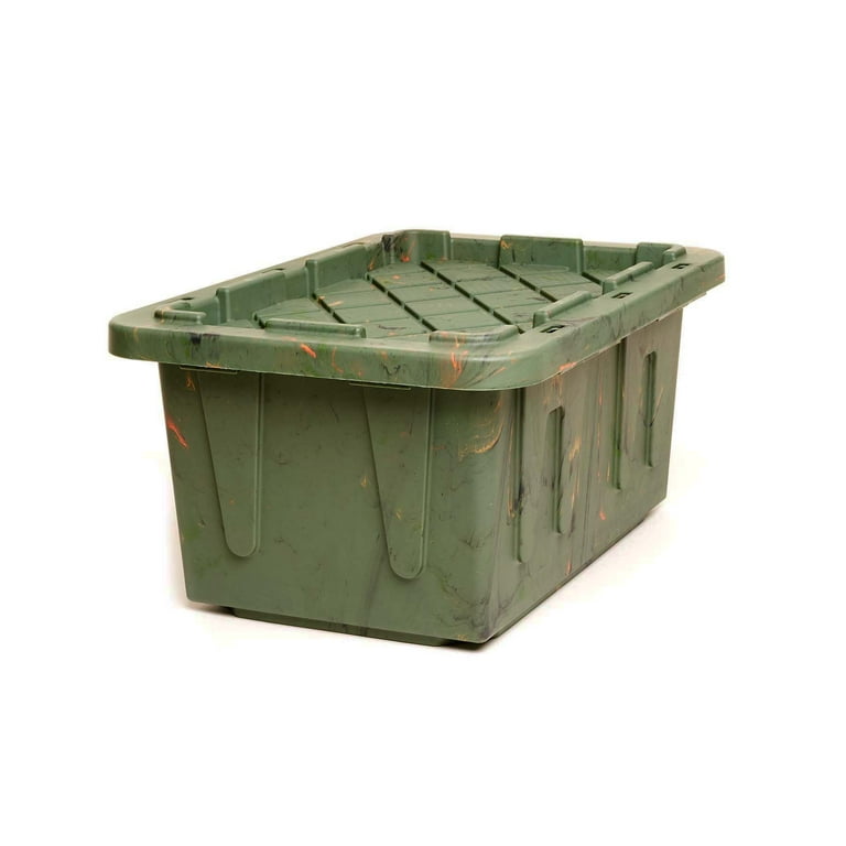 Durabilt 15 Gallon Tough Plastic Storage Container, Camo Green, 6 Count 