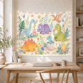 thumbnail image 5 of Dinosaurs in a Pastel Watercolor Garden with Butterflies, Whimsical Fantasy for Kids, Nature Decor Wall Art, Easter Gift, Tapestry Wall Hanging for Nursery and Playroom, 5 of 7