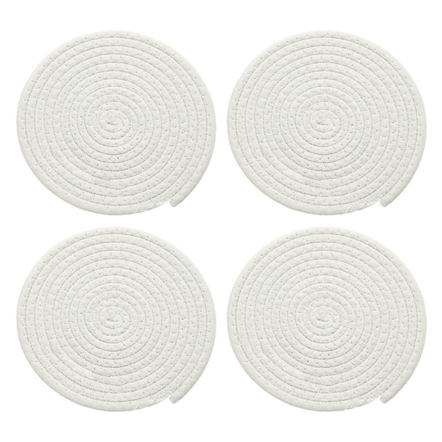 4 Pcs Manteles Individuales Redondos Trenzados, 7.9" Manteles Tejidos para Mesa de Cocina para Decoración de Granja (Blanco)